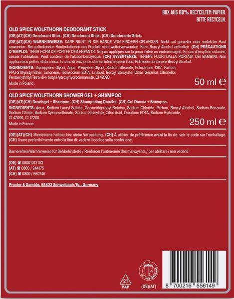 Old Spice Geschenk-Set Wolfthorn Duschgel 3in1 250 ml + Deo Stick 50 ml  Inhalt: Shower Gel Face, Body, Hair 3in1 250 ml Deodorant Stick 50 ml