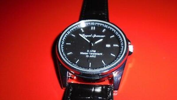 Royal Spencer Herrenuhr Quartz 3 ATM Lederband schwarz