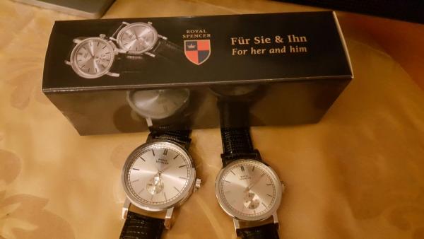 Royal Spencer Partneruhren Quartz Lederband schwarz